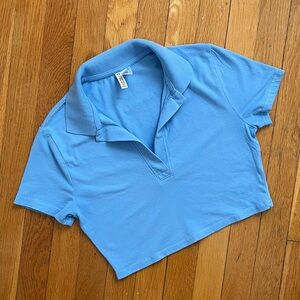 Sky Blue Polo Collar Tight Fit Cotton Short Sleeve Crop Top Divided H&M Size S